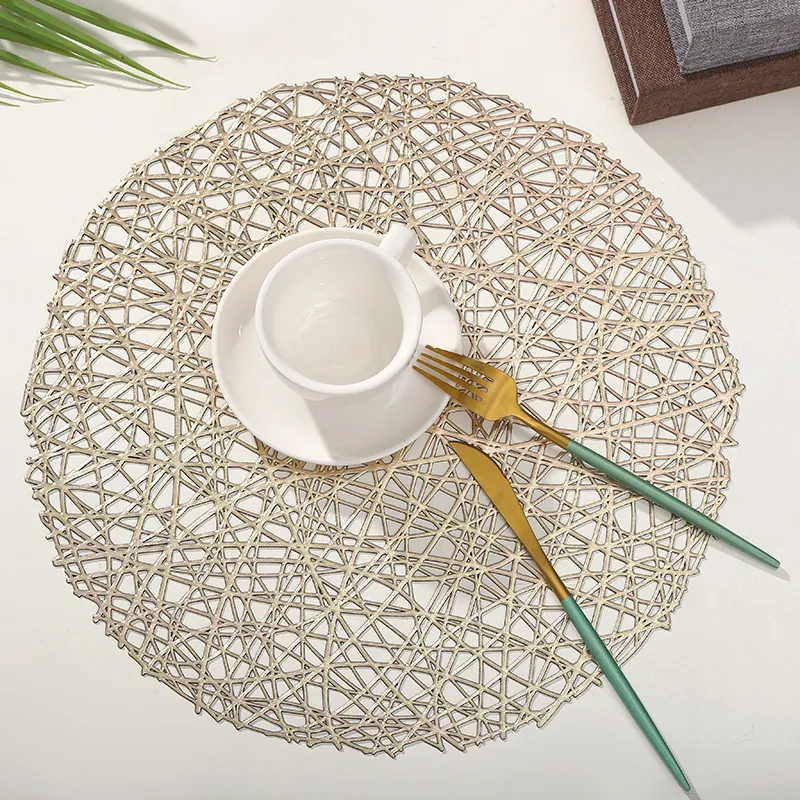 Round Placemats Coasters PVC Hollow Out Messy Satin Design Metallic Bronzing Modern Home Dining Table Hotel Decor