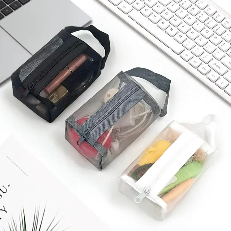 Portable Nylon Mesh Cosmetic Bag Transparent Zipper Storage Pouch For Travel Makeup Toiletries And Digital Accessories