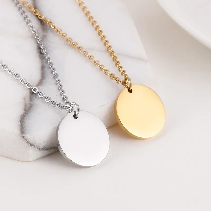 Minimalist Round Disc Pendant Necklace Stainless Steel Mirror Polished Clavicle Chain Fashion Jewelry