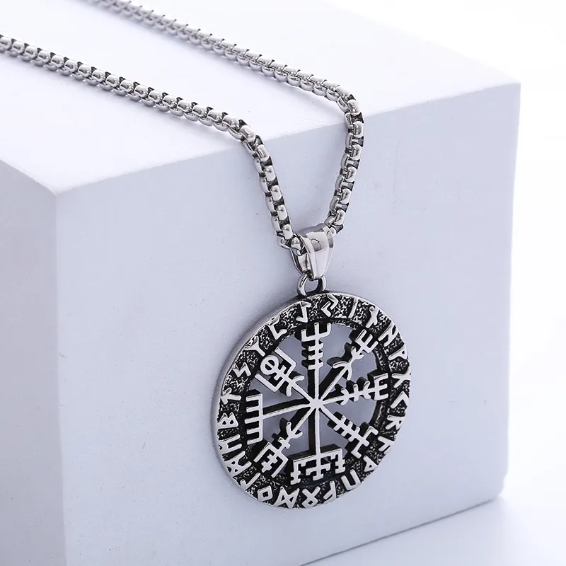 Collana Con Ciondolo Bussola Vichinga Vegvisir Da Uomo In Acciaio Inossidabile 316L Runa Nordica Stile Punk Retrò