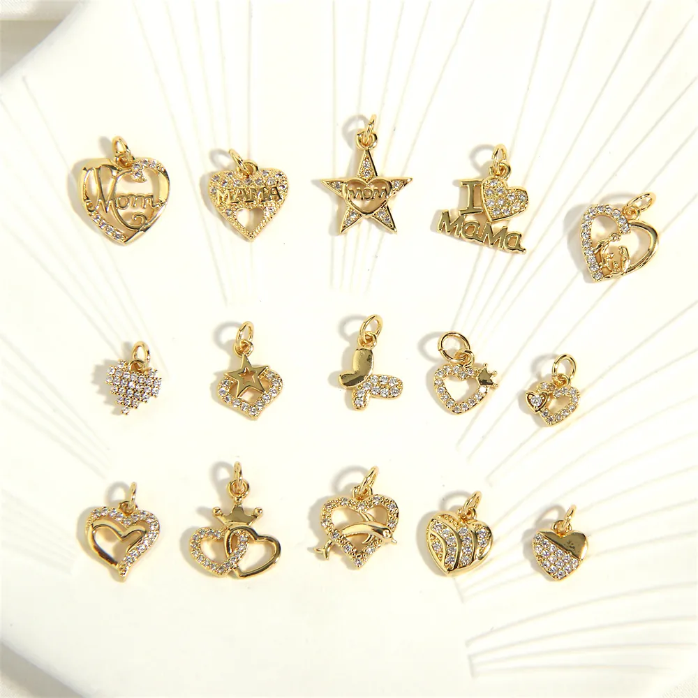 Heart Star Butterfly Pendants 18K Gold Plated Copper Cubic Zirconia For DIY Jewelry Making Fashion Charms Mom Mama