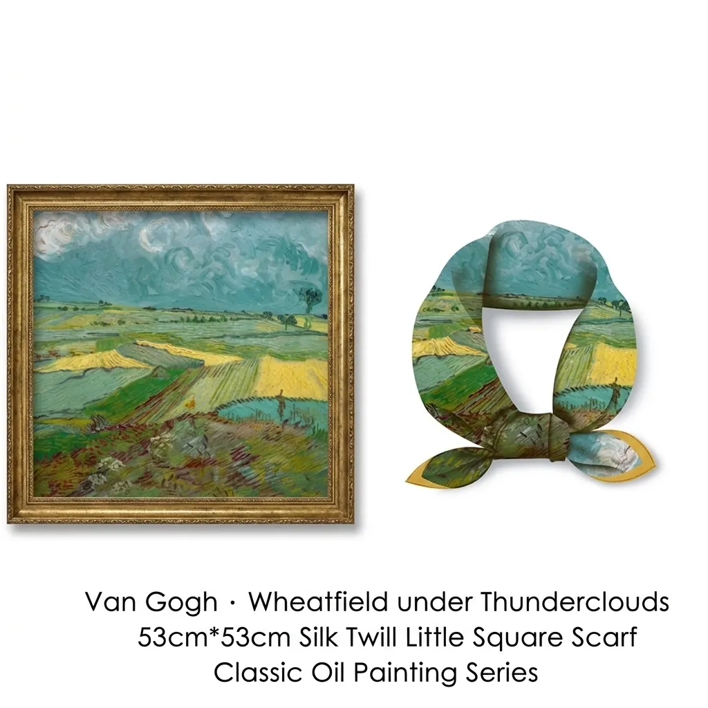 Foulard Quadrato in Raso con Stampa Artistica di Van Gogh Elegante Fazzoletto da Collo Decorativo Fascia per Capelli da Donna