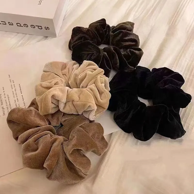 Chouchous En Velours Grands Plissés Élastiques Attaches Cheveux Couleur Unie Accessoires Cheveux Élégants Femmes