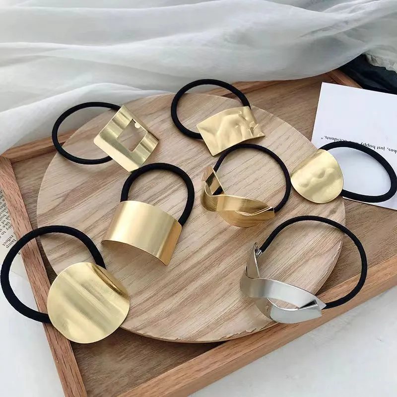 Elastici Per Capelli Porta Coda Di Cavallo In Metallo Con Piastre Decorative In Lega Geometrica Stile Minimalista Per Donne