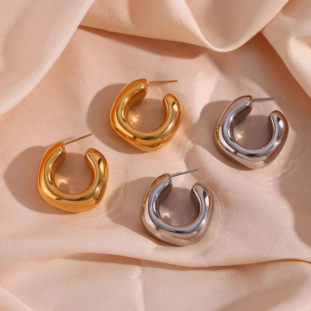 Square Chamfered Hollow Hoop Earrings Stainless Steel Vacuum Plated Geometric Fashion Jewelry For Women