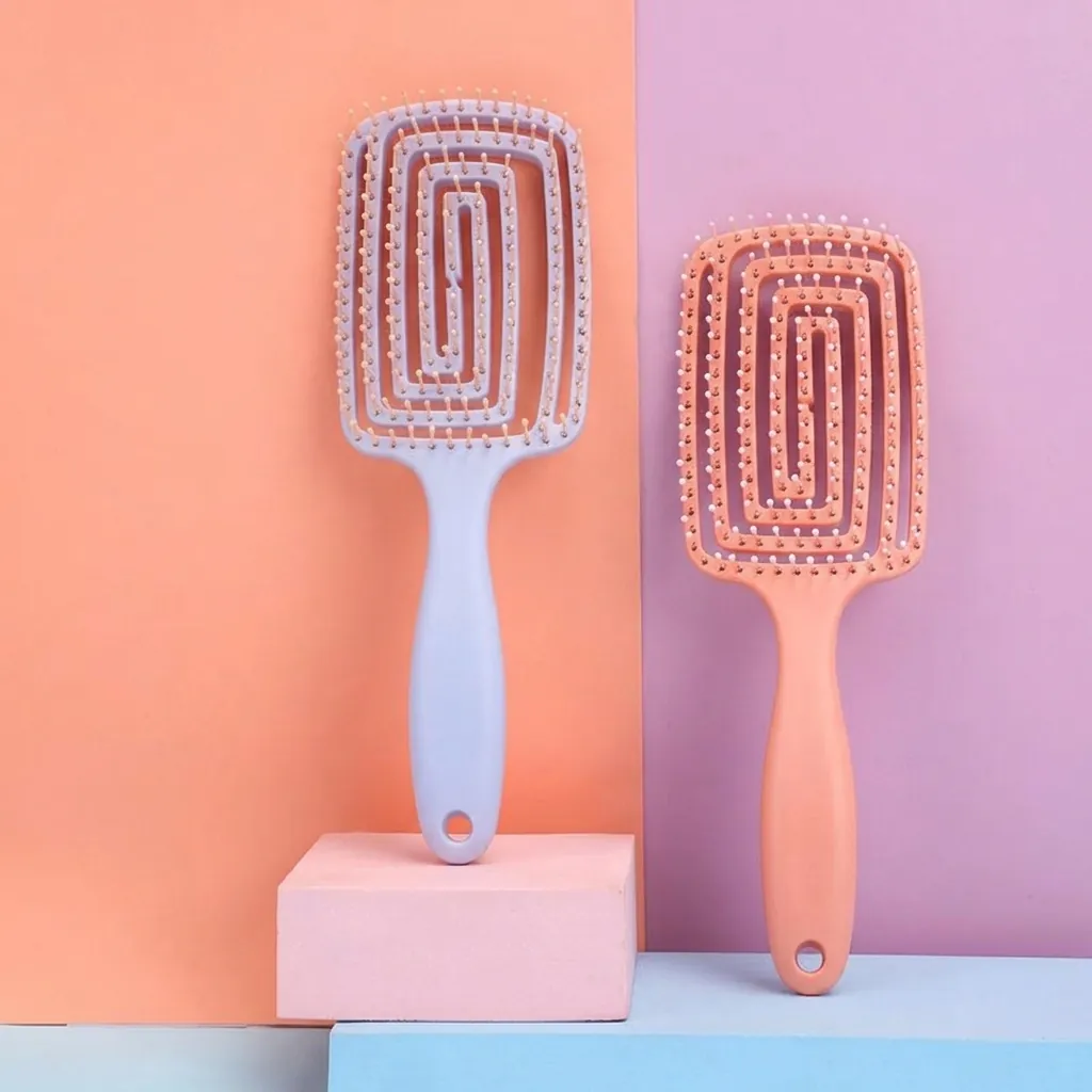 Vent Hair Brush Hollow Curved Detangling Massage Comb For Fluffy Styling Scalp Care Portable Plastic Hairbrush For Women