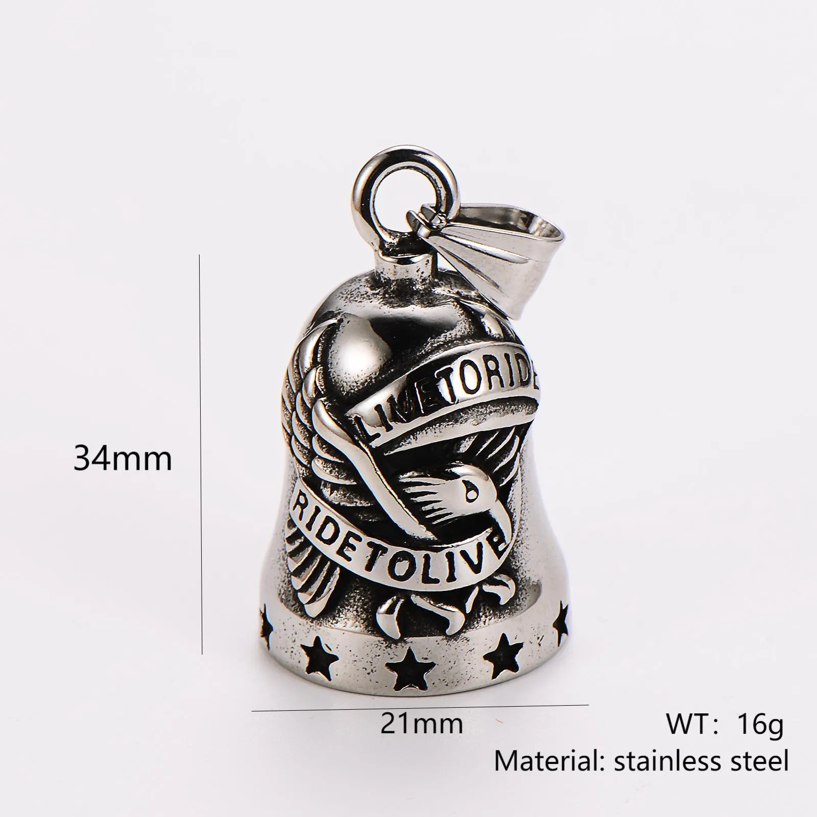 Men Retro 304 Stainless Steel Bell Pendant Necklace Eagle Embossed Live To Ride Ride To Live Biker Jewelry Punk Style