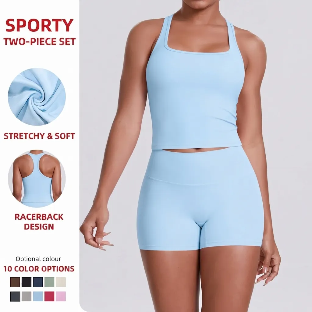 Femme Top And Bottom Taille Haute Brossé Soutien-Gorge de Sport et Short Dos Nageur pour Yoga Gym Fitness