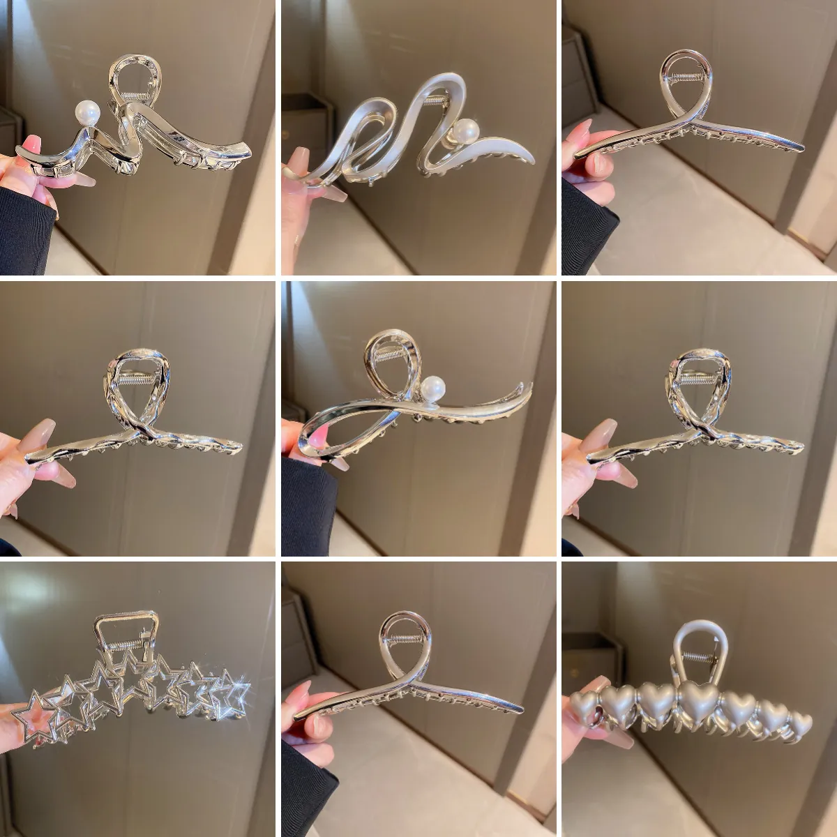 Pinces À Cheveux En Alliage Métallique Irrégulier Géométrique Strass Künstliche Perle Gland Papillon Cœur Étoile Accessoire Femmes