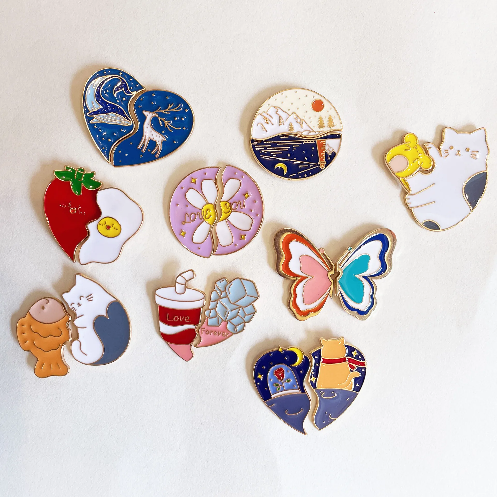 Cute Cartoon Enamel Pins Alloy Brooch Couple Bags Clothing Accessories Funny Cola Ice Tomato Egg Cat Badge Jewelry Gift