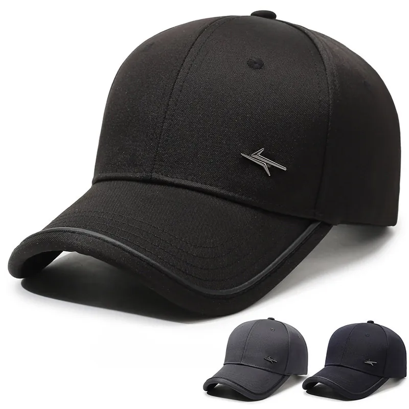 Cappello Da Baseball Da Uomo Poliestere Regolabile Protezione Solare Tinta Unita Con Logo In Metallo Laterale Casual Sport