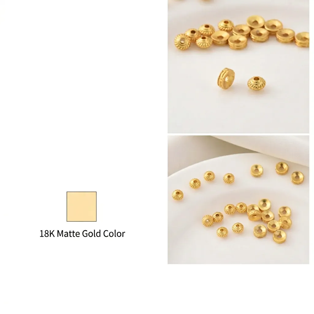 Alloy Spacer Beads Matte Gold Plated UFO Wheel Shape Textured DIY Jewelry Making Findings Components
