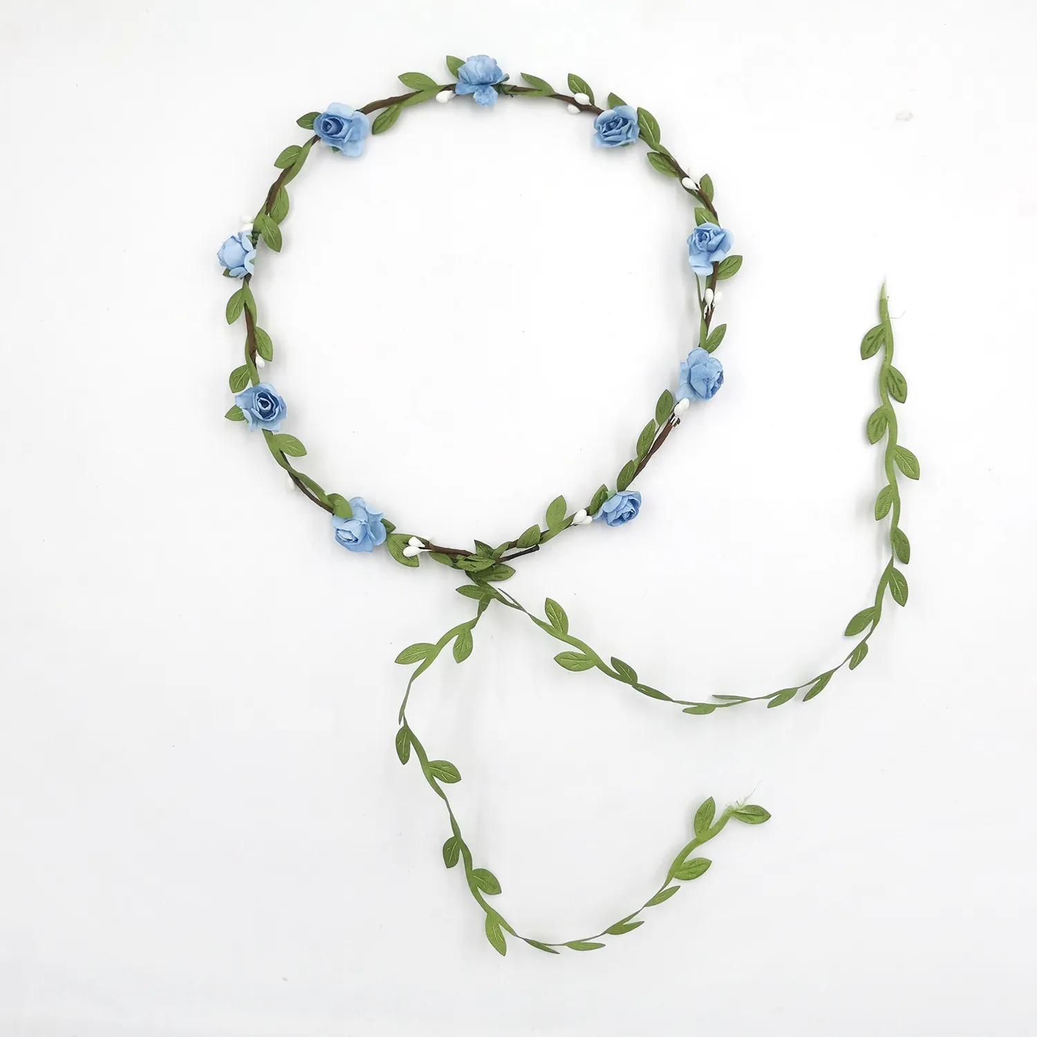 Korean Style Beach Bridal Flower Garland Headband Fabric Cloth Rose Green Leaf Boho Wedding Party Hair Accessories