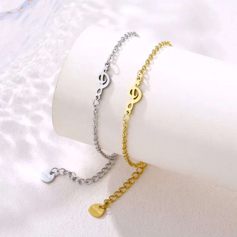 Creative Musical Note G-Clef Pendant Bracelet For Women Stainless Steel Gold Silver Plated Music Symbol Link Chain Jewelry Gift