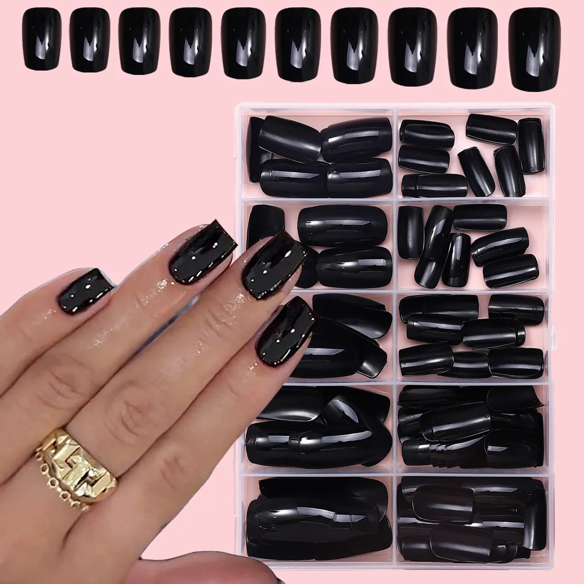 Unghie Finte Nere Lucide Corte Quadrate Punte Artificiali Accessorio Manicure Fai Da Te Donne Qualità Salone