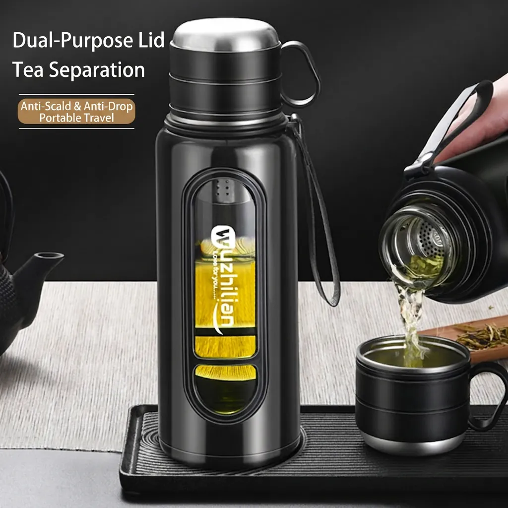 Double Walled Borosilicate Glass Water Bottle With Tea Infuser Portable Large Capacity Leakproof Travel Drinkware
