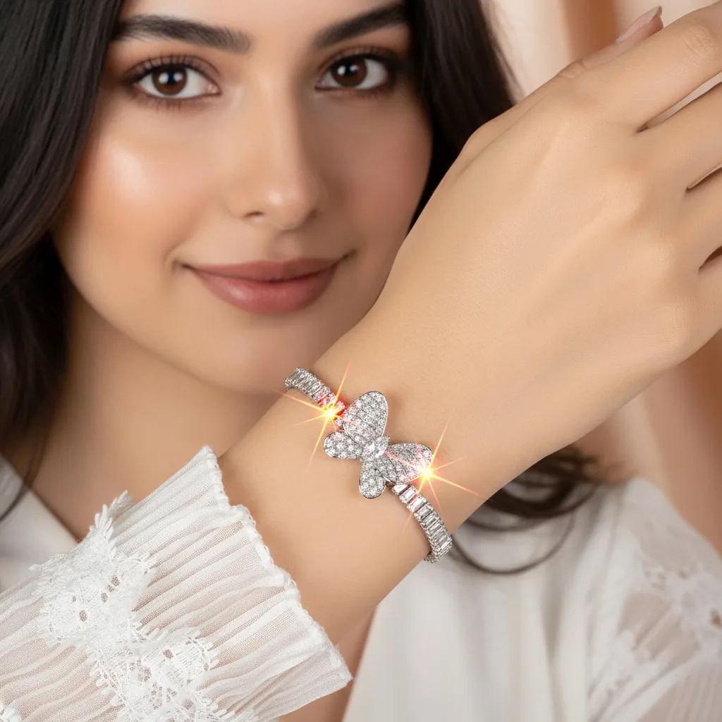 Elegant Butterfly Zirconia Bracelet For Women Alloy Inlaid Marquise Sparkling Gemstone Fashion Hand Jewelry Accessory