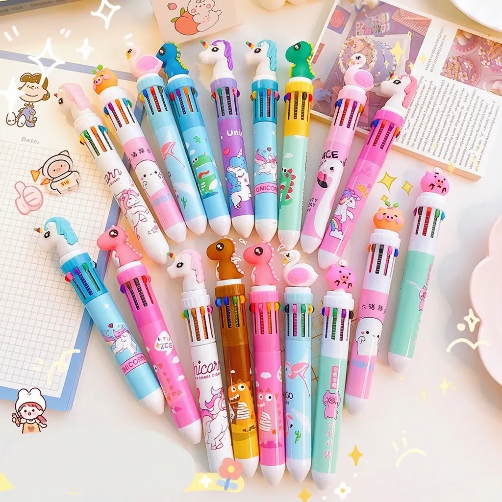 Multicolor Cartoon Animal Ballpoint Pen Retractable Writing Tool With Silicone Topper For Students Kids School Supplies