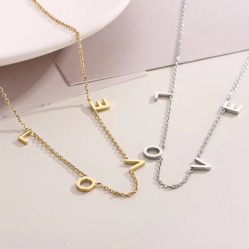 Minimalist LOVE Letter Pendant Necklace Stainless Steel Elegant Jewelry For Women Fashion Chic Clavicle Chain