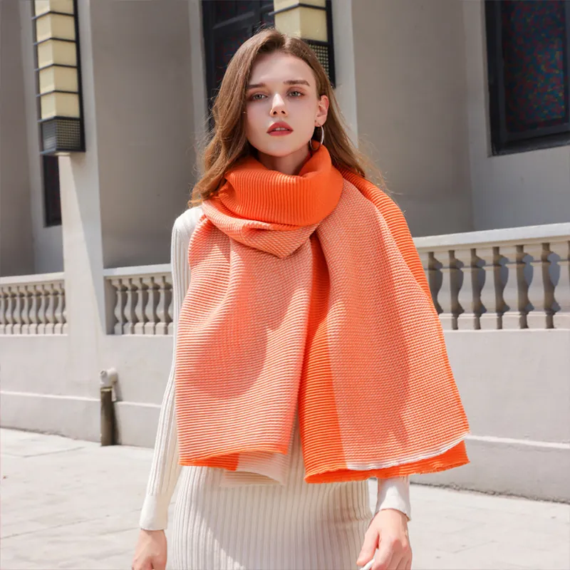 Winter Warm Scarf For Women Pleated Imitation Cashmere Double Sided Wrinkled Texture Long Large Shawl Wrap Soft Fashion