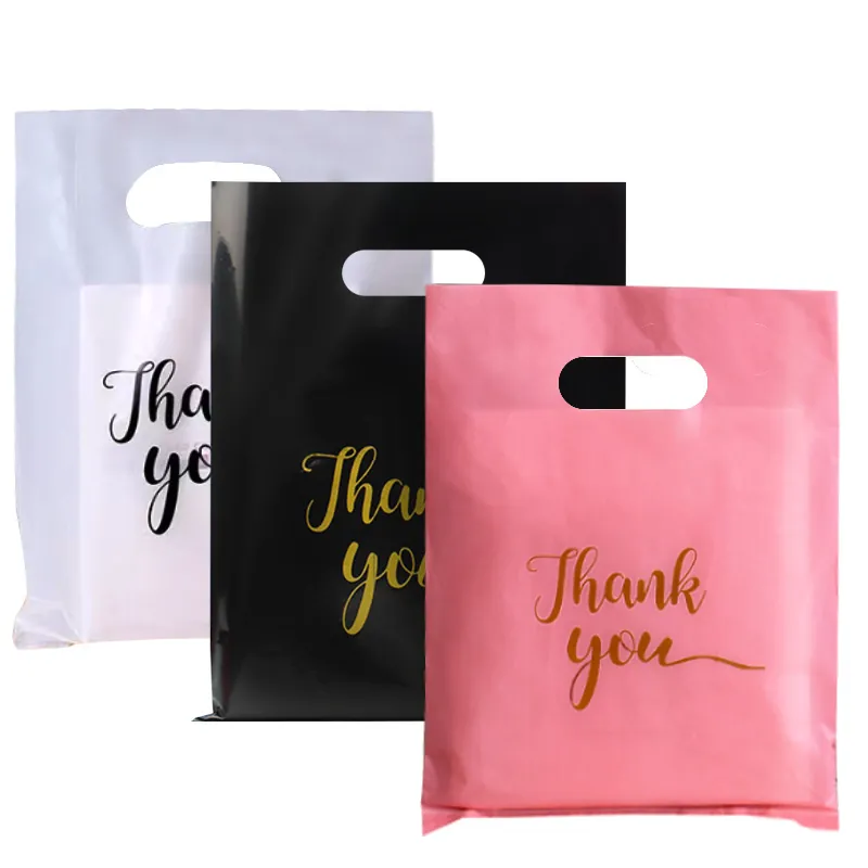 Plastic Gift Bags With Handle Thank You Printed Shopping Bags For Boutique Retail Small Business Party Favor Packaging