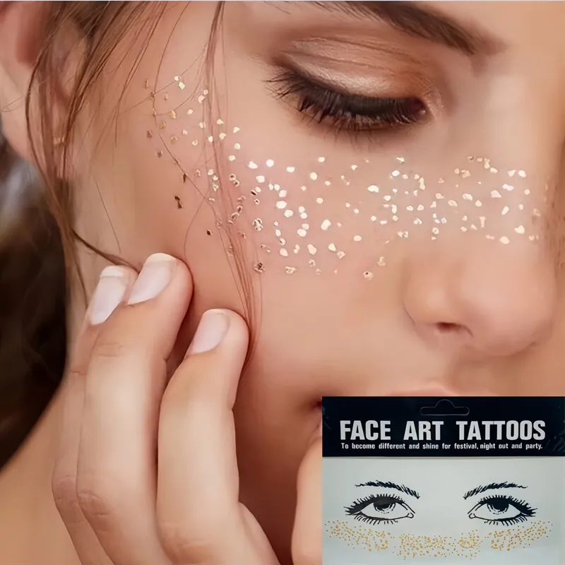 Bronzing Metallic Face Art Tattoos Moon Star Freckles Design Temporary Sticker For Festival Night Out Party