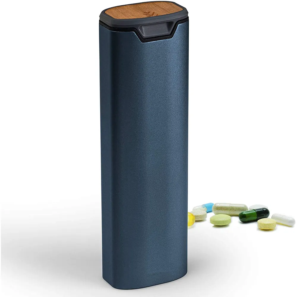 Weekly Pill Organizer Aluminum Alloy Waterproof Portable 7 Compartment Medication Box With Wood Lid For Travel EDC