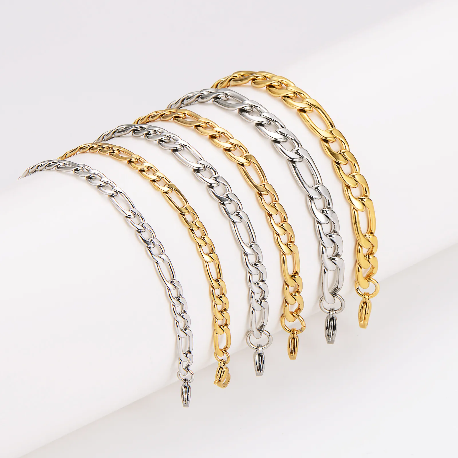 Figaro Chain Bracelet 304 Stainless Steel High Polished Punk Minimalist Basic Jewelry For Men Women