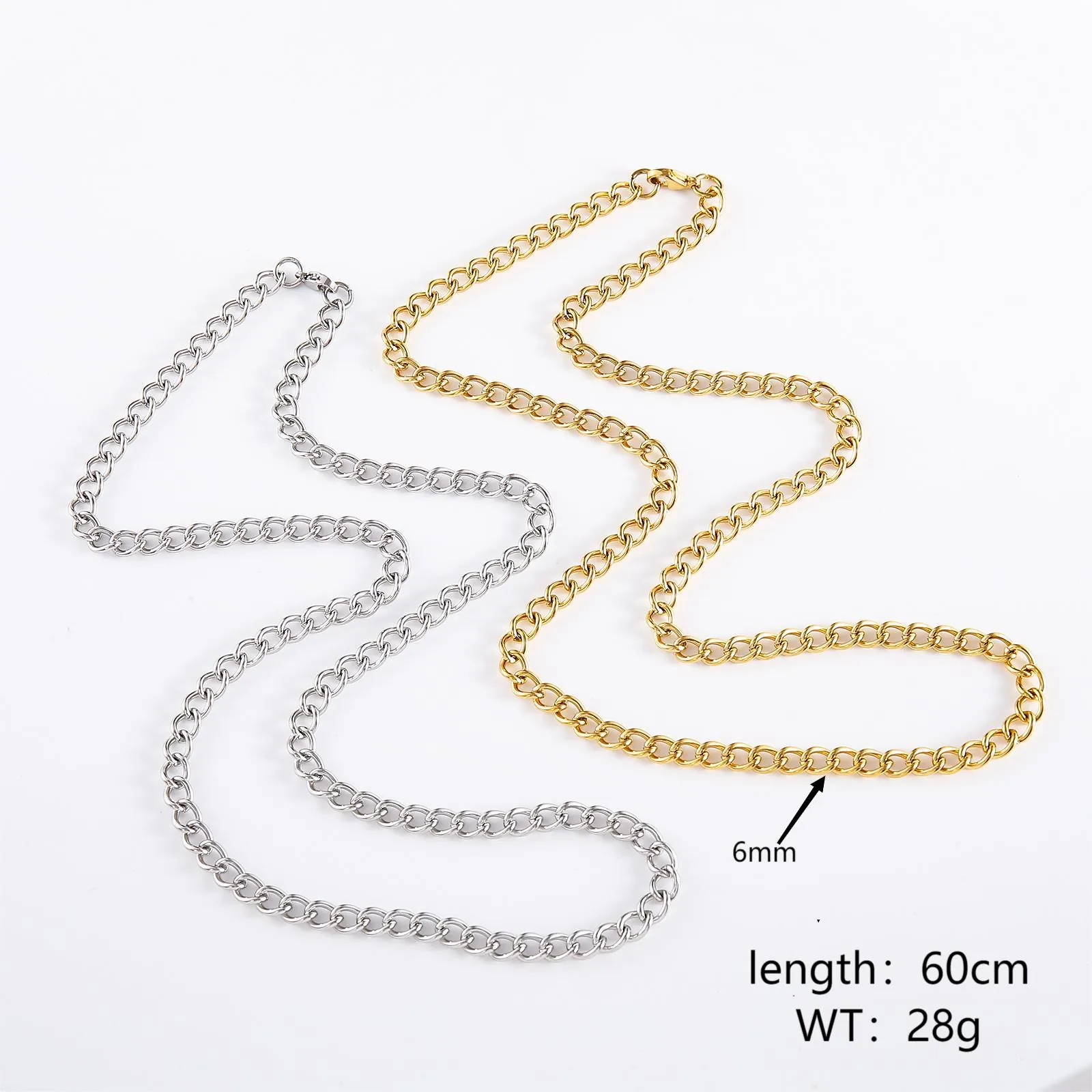 Stainless Steel Curb Chain Necklace Polished Hip Hop Punk Fashion Jewelry For Men Women Unisex Minimalist Link Chain