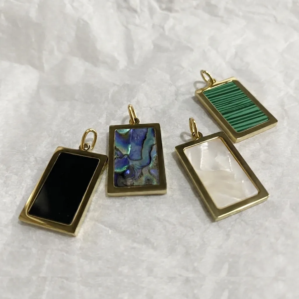 Rectangular Pendant Charm Stainless Steel 14K Gold Plated Abalone Shell Mother Of Artificial Pearl Malachite For DIY Jewelry Making