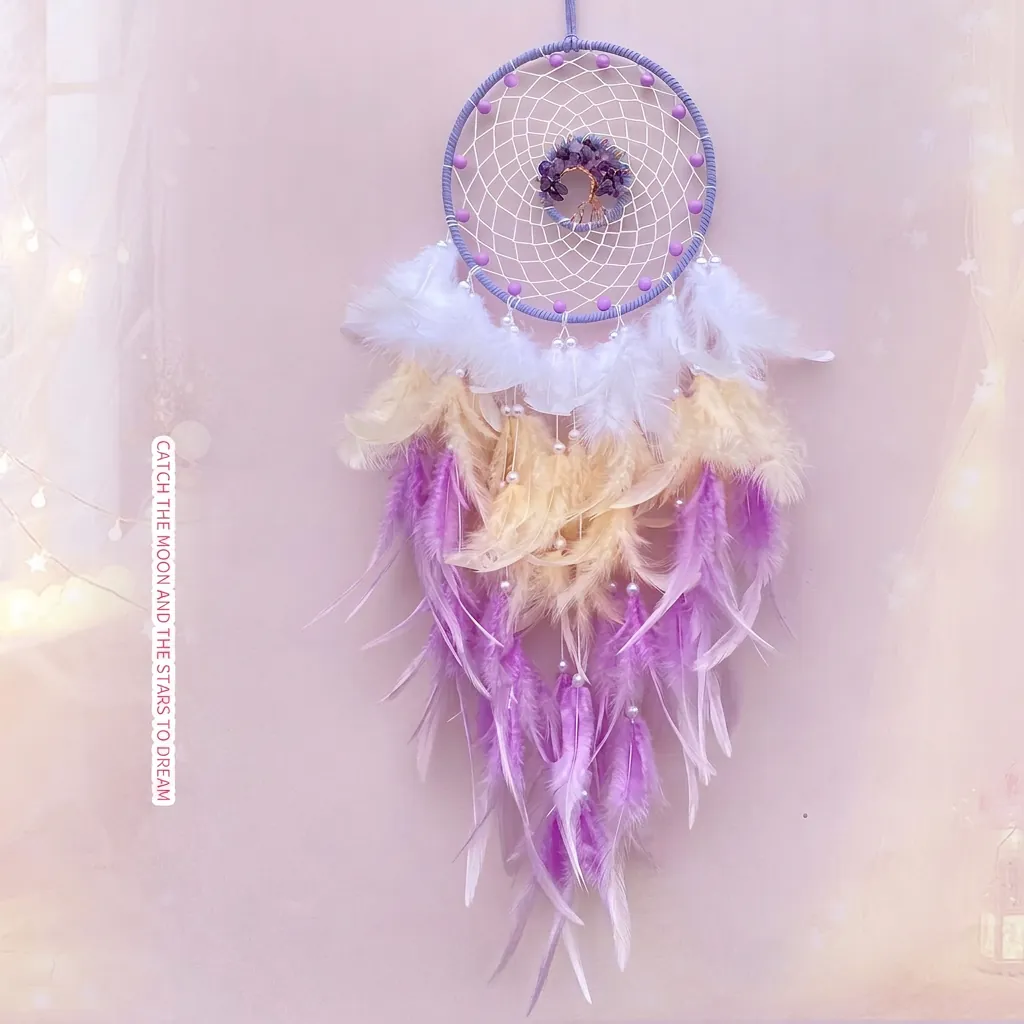 Dream Catcher Hanging Ornament Tree Of Life Crystal Stone Hand Woven Feather Wall Decor Bohemian Home Decor Gift