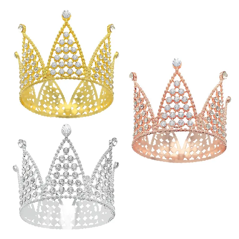Mini Crown Tiara Alloy Rhinestone Hollow Cake Topper Birthday Wedding Party Decoration Sparkling Crystal Headpiece