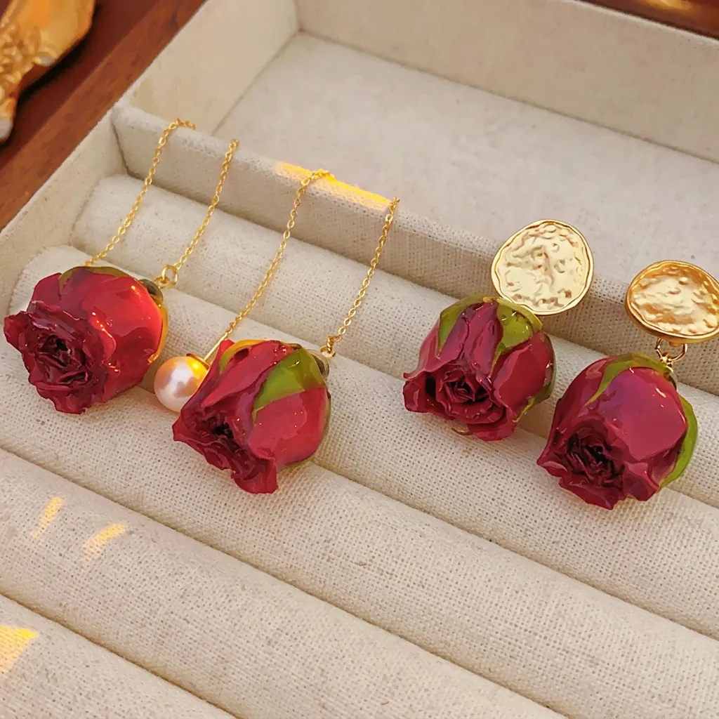 Boucles Oreilles Roses Vintage Françaises Avec Tige En Argent Alliage Élégant Bijoux Floraux Rétro Pour Femmes