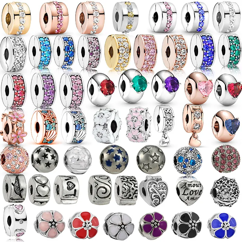 DIY Jewelry Charms Beads Alloy Cubic Zirconia Enamel Heart Flower Positioning Stopper Clips For Bracelet Making