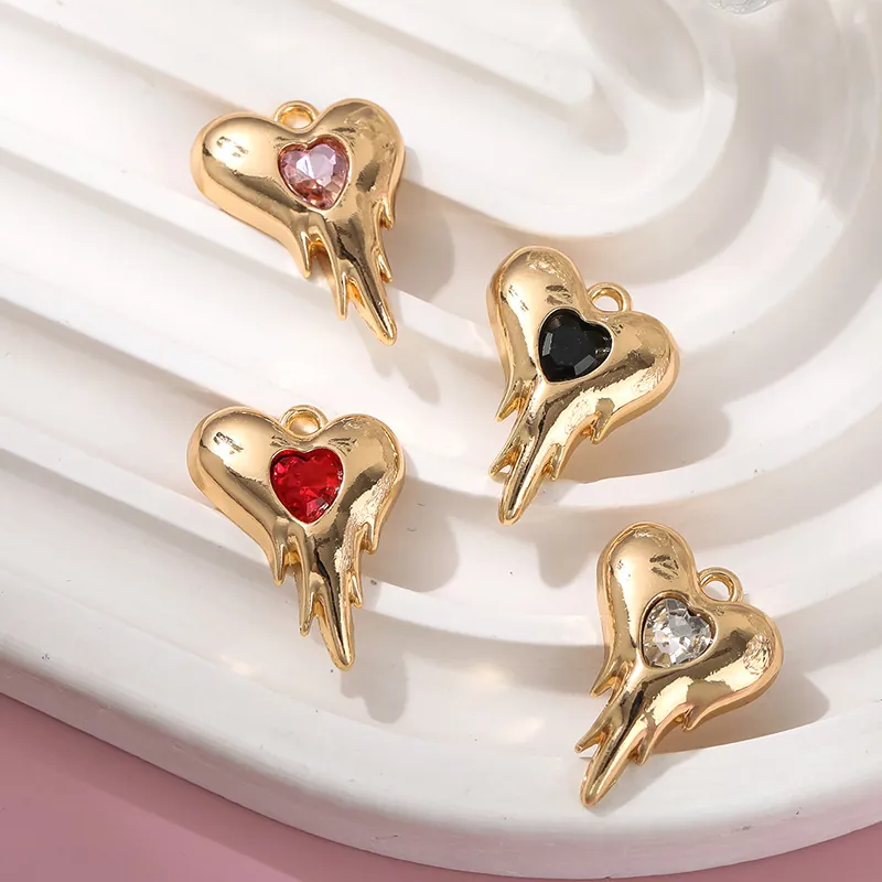 Heart Pendants Alloy Colorful Rhinestone Melted Lava Style DIY Jewelry Making Accessories For Necklace Earring Bracelet
