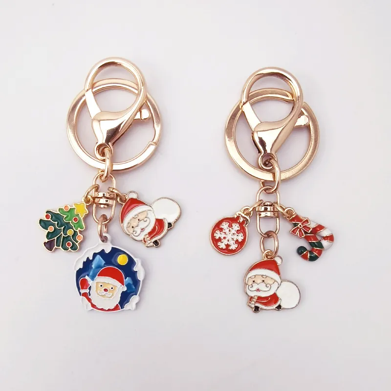 Creative Christmas Cartoon Metal Keychain Santa Claus Christmas Tree Enamel Pendant Keyring Holiday Festive Gift Jewelry