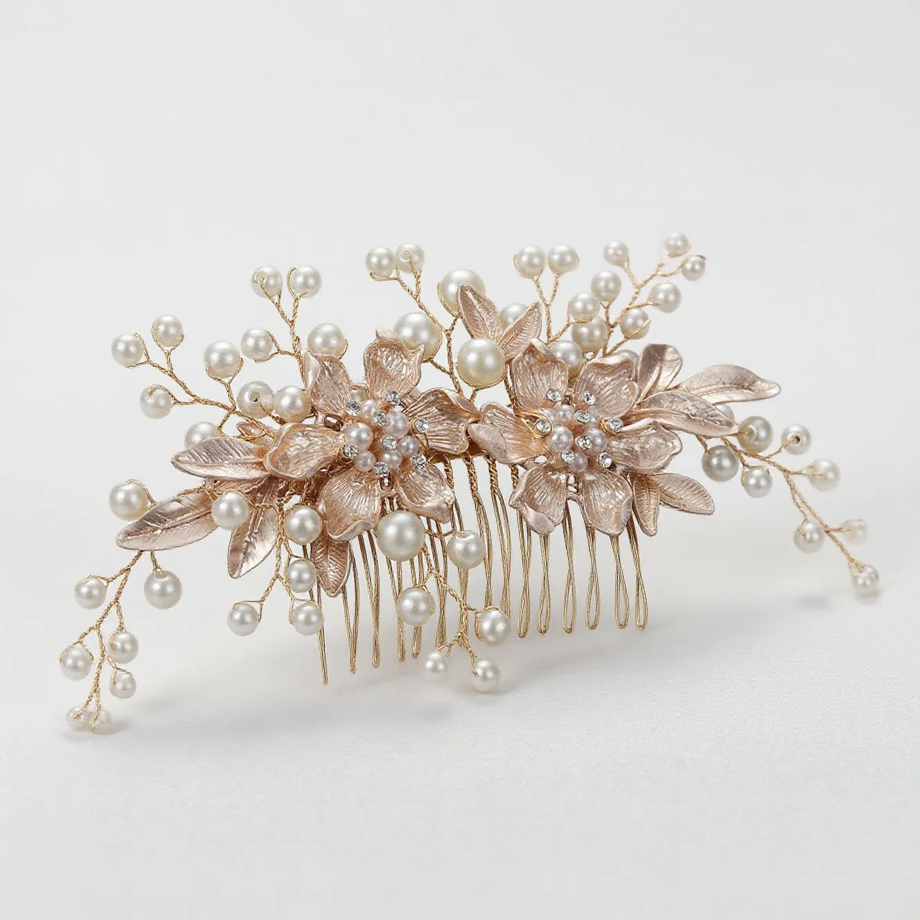 Floral Bridal Hair Comb Handmade Alloy Rhinestone Imitation Artificial Pearl Elegant Wedding Headpiece For Women Party