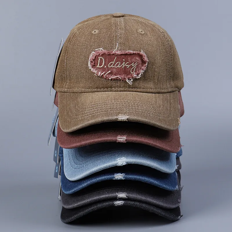 Cappello Da Baseball In Denim Lavato Vintage Patch Ricamata Regolabile Berretto Da Sole Retrò Casual
