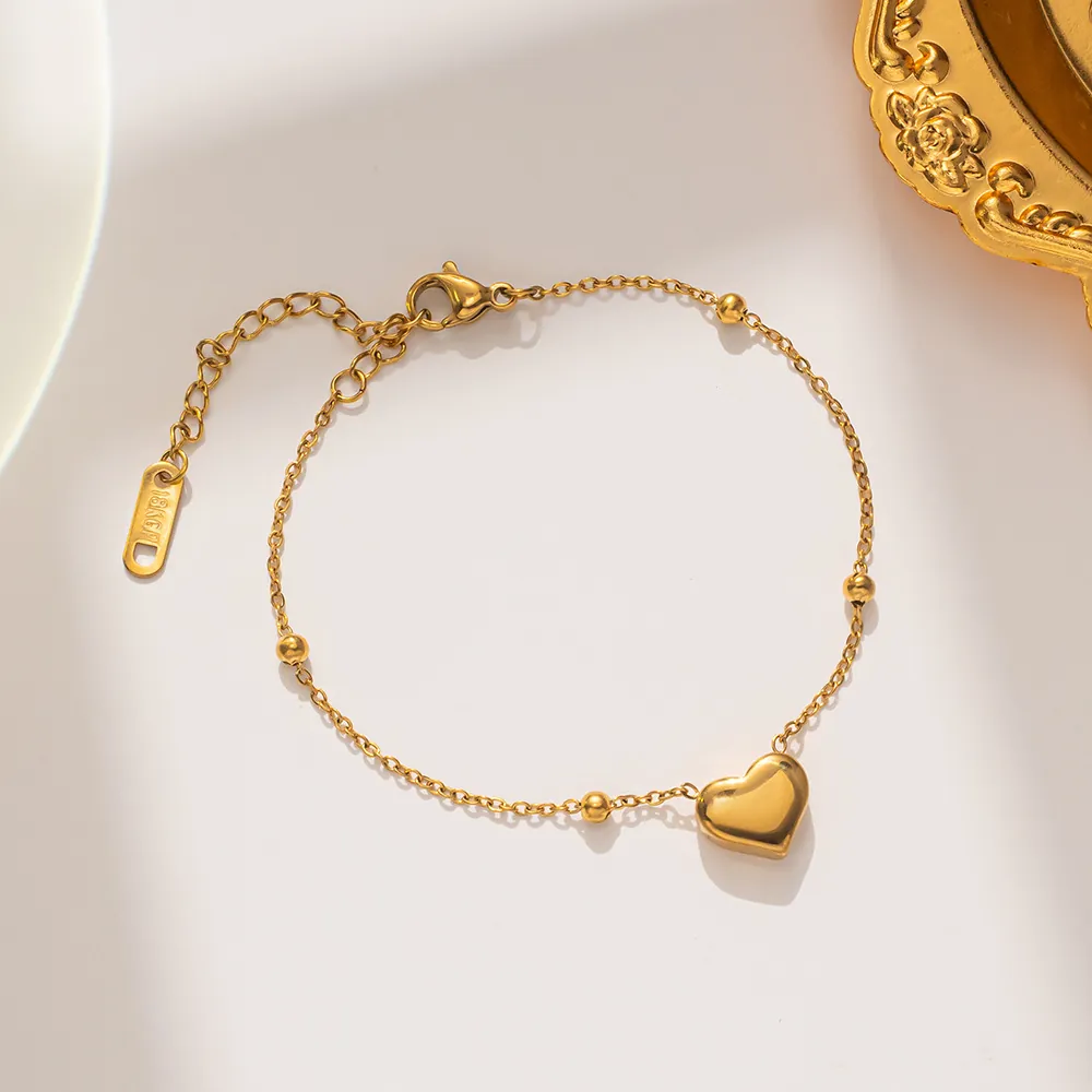 Elegantes 18K Vergoldetes Titanstahl Herz Anhänger Armband Für Damen Minimalistische Kleine Goldene Perlenkette Modeschmuck Geschenk