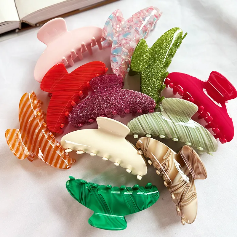 Large Hair Claw Clips Acetate And Acrylic Marble Striped Pattern French Elegant Non-Slip Shark Clips For Women