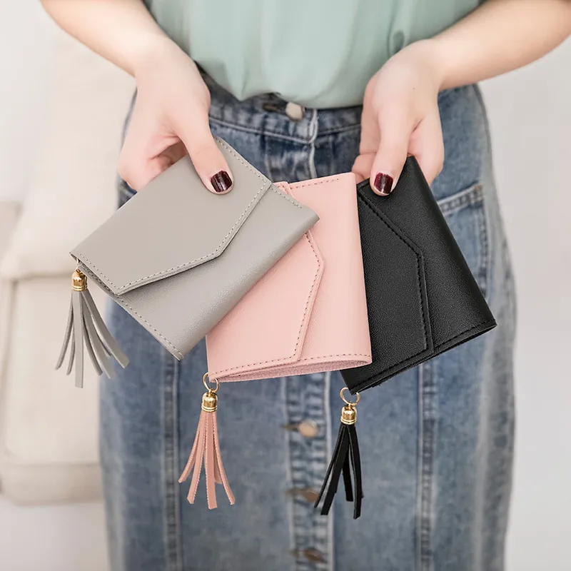 Portafoglio Da Donna Pelle PU Nappa Triplo Busta Patta Piccolo Portamonete Porta Carte Di Credito Stile Dolce Casual