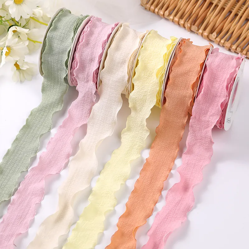 Pleated Ribbon Wave Edge Chiffon Linen Fabric For Flower Bouquet Wrapping Gift Packaging DIY Crafts Decoration Supplies Elegant