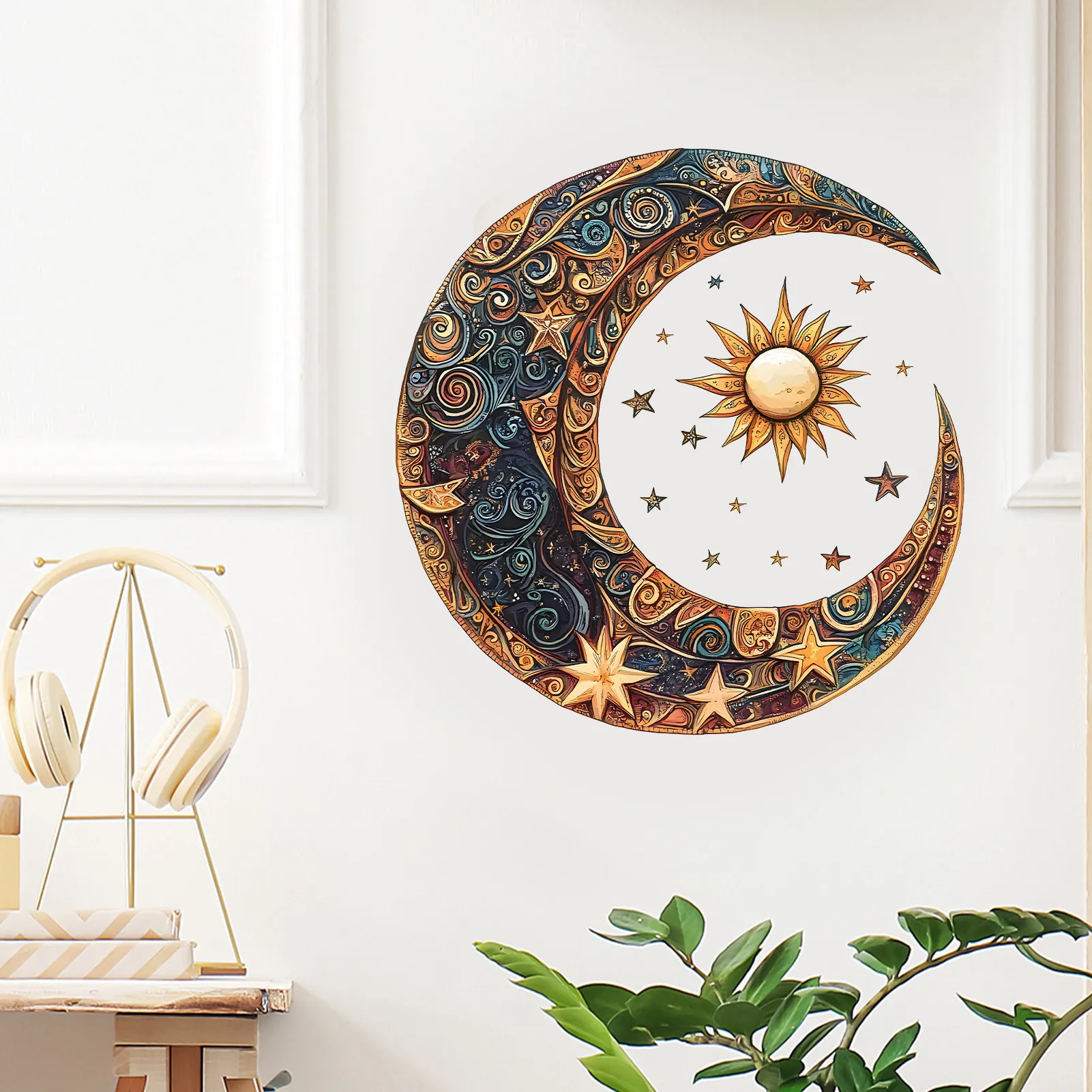 Sun Moon Star Wall Stickers PVC Removable Bohemian Mandala Relief Decal For Living Room Bedroom Home Decor