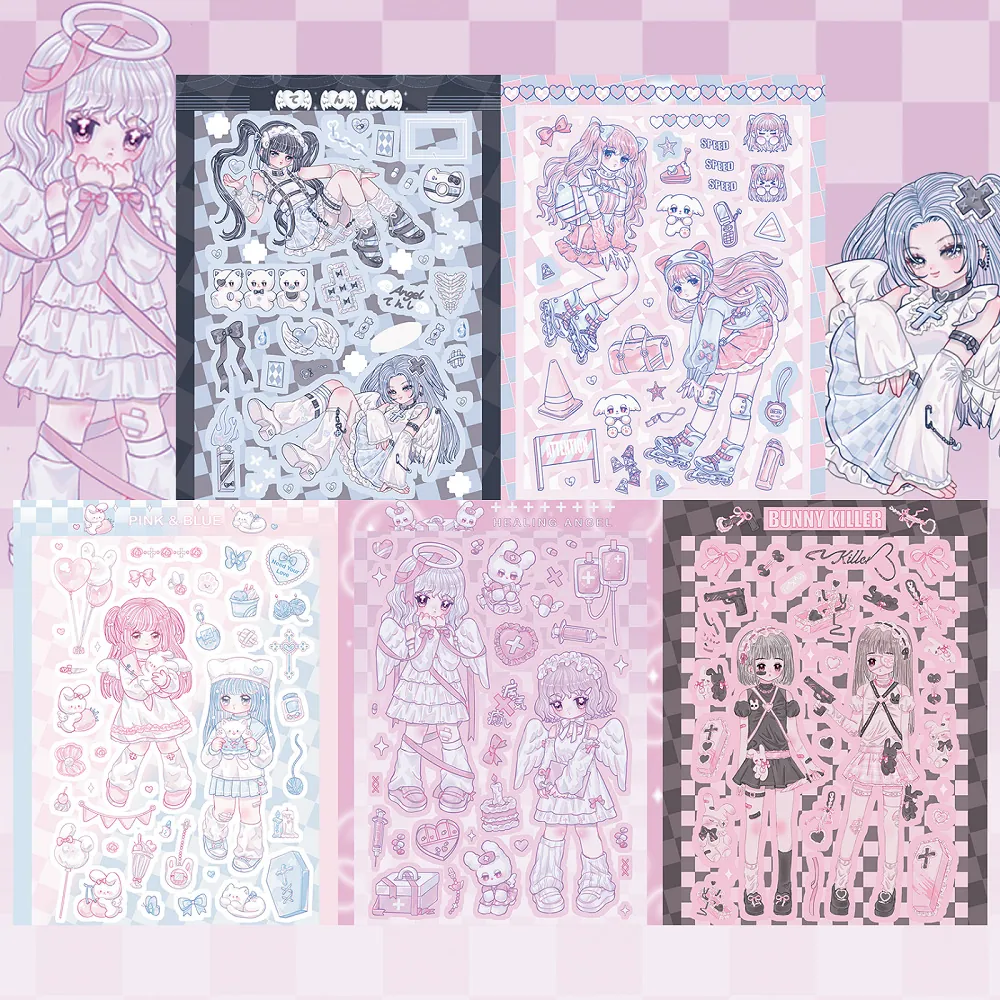 Anime Girl Character Stickers Y2K Style Matte Synthetic Paper Decorative For Journaling Scrapbooking DIY Decoration