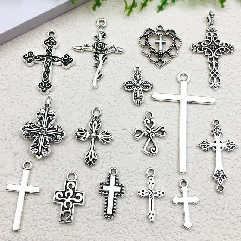 Cross Charms Pendants Antique Silver Zinc Alloy Vintage Gothic Style DIY Jewelry Making Accessories For Necklaces Bracelets Crafting