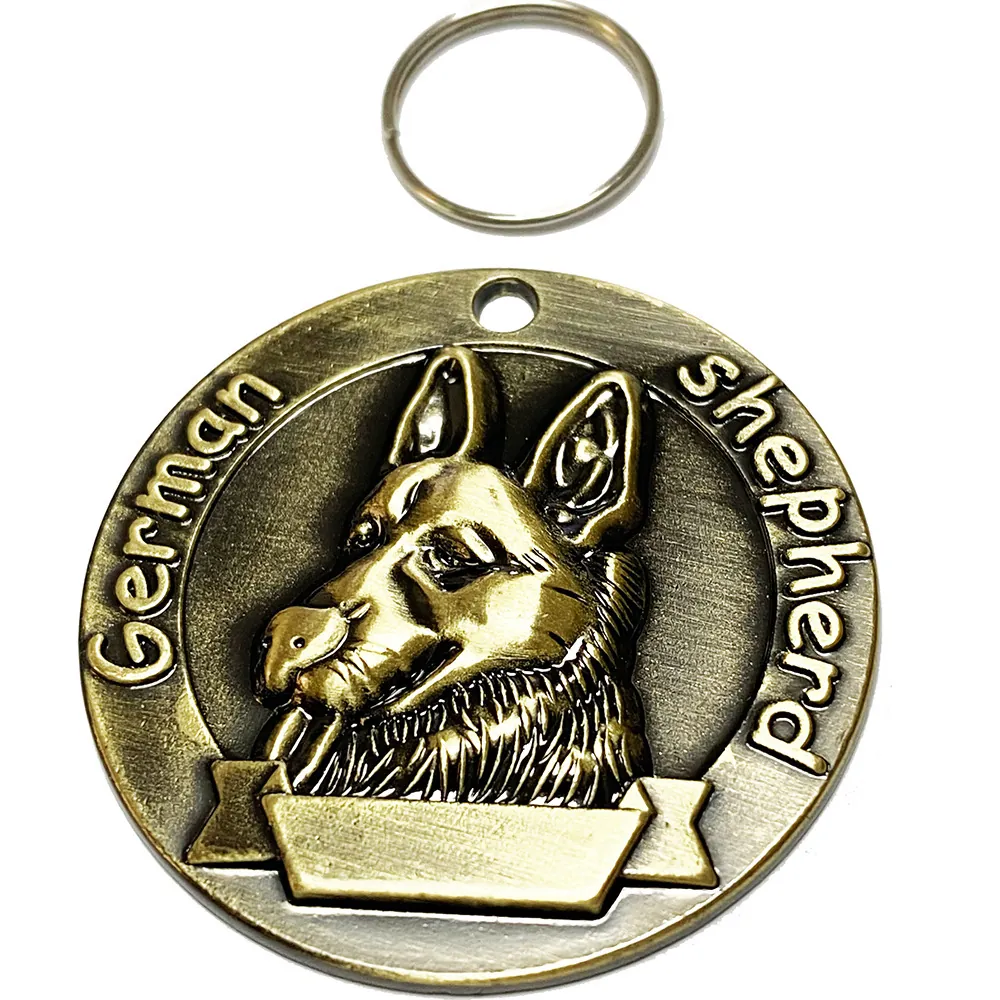 Pet Dog ID Tags Bronze Metal Engravable Style Anti-Lost Identity Plate With 3D Relief Dog Breed Embossed Pendant