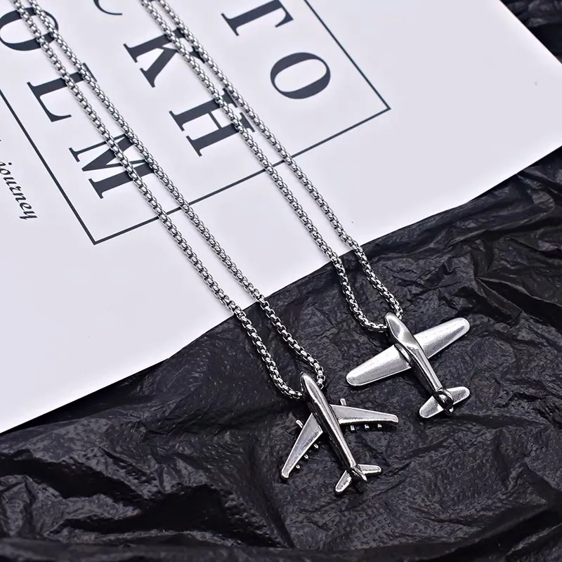 Aircraft Pendant Necklace Stainless Steel And Alloy Fighter Jet Hip Hop Minimalist Fashion Jewelry For Men Women
