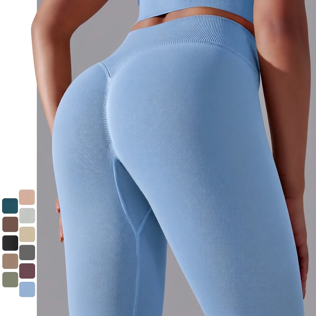 Damen Nahtlose Hohe Taille Yogahose Gesäßstraffung Leggings Bauchkontrolle Workout Laufen Enge Sporthose