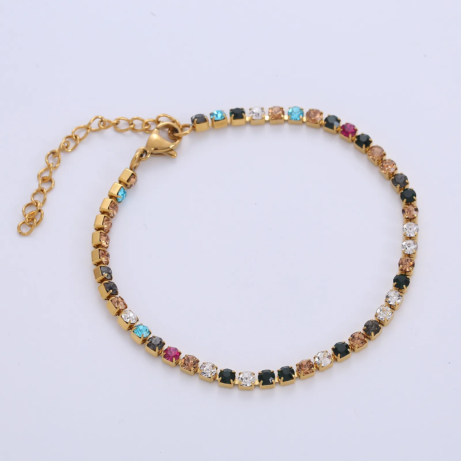 Classic Stainless Steel Colorful Zirconia Tennis Bracelet Hip Hop Style Shiny Claw Chain Fashion Jewelry For Women Men