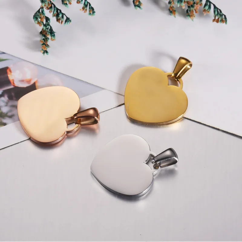 Heart Shape Pendant Charms Mirror Polished 304 Stainless Steel 18K Gold Plated With Pinch Bail DIY Jewelry Making